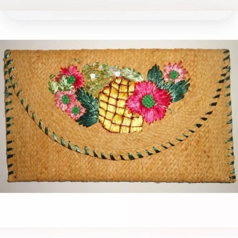 Lilly Pulitzer Happy Hour Straw Clutch with Embroidery